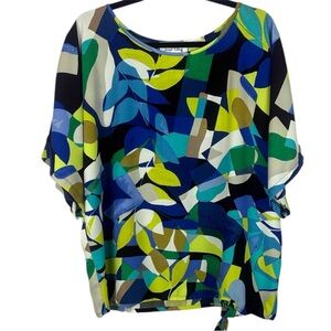 Abstract Leaf Print Dolman Sleeve Top in Blue & Green